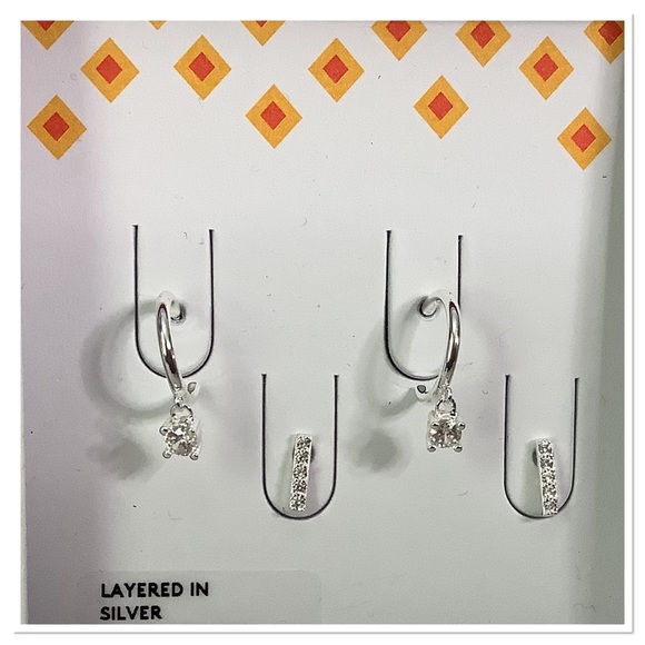 🔅Silver Plated Diamond Earrings Set - Picture 2 of 2